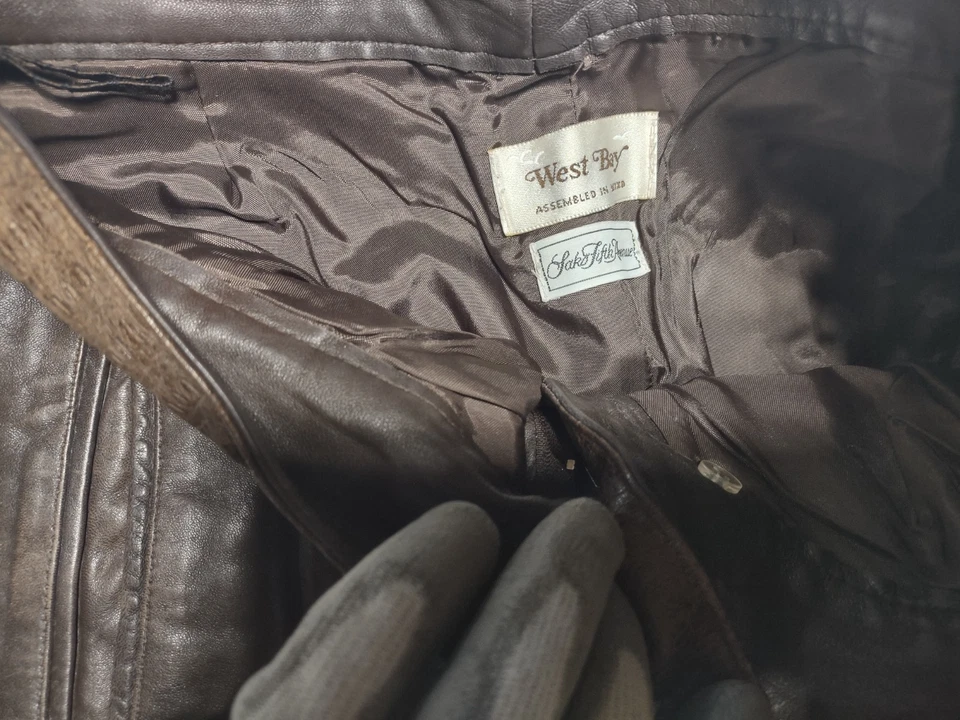 Pantalones de cuero marrón forrados vintage Westbay Saks Fifth Avenue para mujer - talla 12 Foto 4 de 4