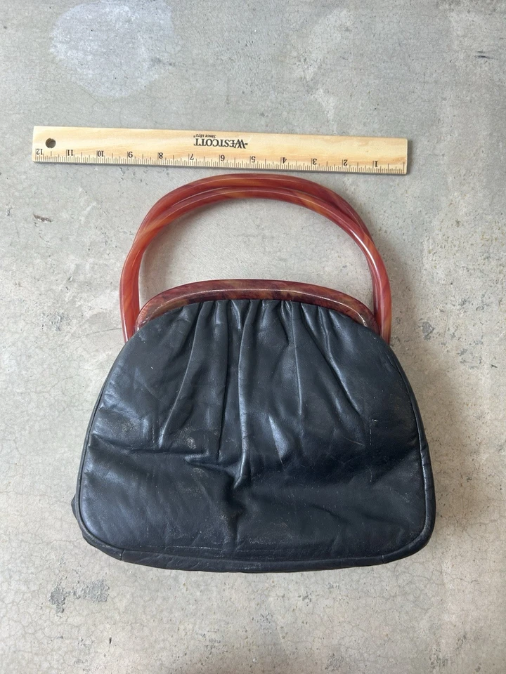 Cartera vintage con marco Lucite de cuero ETRA Foto 3 de 4