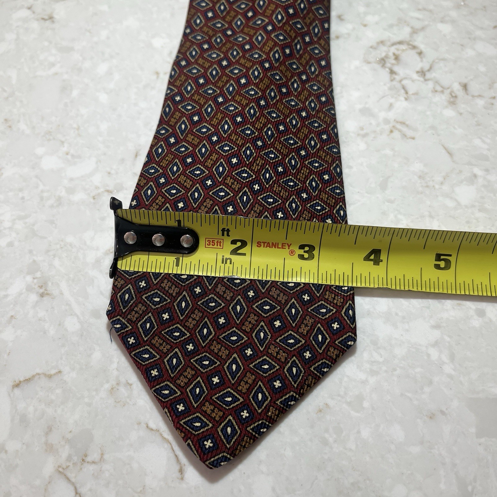 CHANEL Paris 100% Silk Men's Tie Burgundy Blue Geometric Diamond Made in Italy thumbnail 3