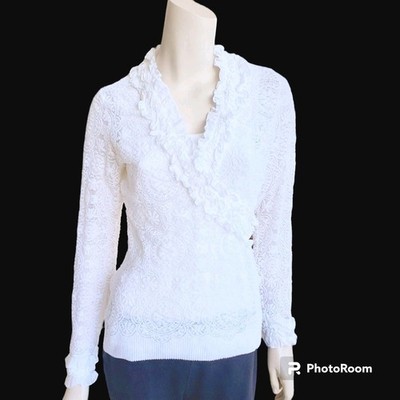 Unique! NWT ANNE FONTAINE White Lace Blouse Shirt Top 40 US 6 8