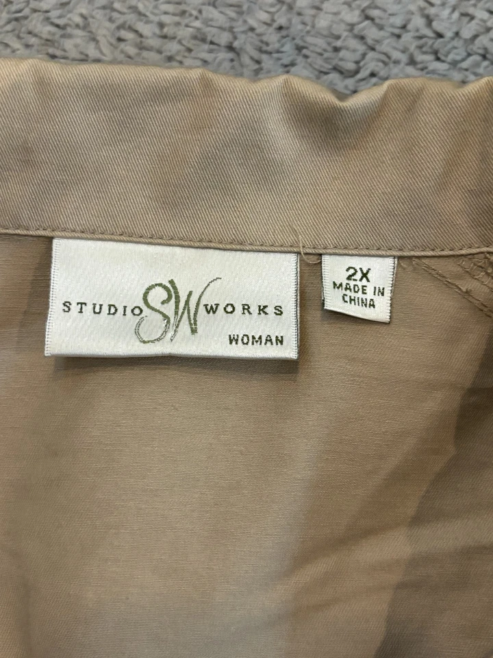Chaqueta para mujer Studio Works 2XL XXL caqui ligera cremallera completa bolsillos informales Foto 2 de 4