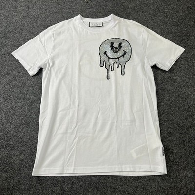 PHILIPP PLEIN Round Neck Short Sleeve Smile T-Shirt Men's Size L White