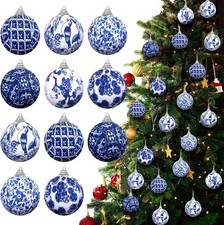 12 Pcs Blue and White Chinoiserie Ball Ornaments Christmas Tree Hanging Ornam...