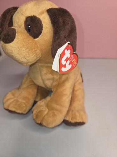 TY Pluffies Barkers Puppy Dog Plush Stuffed Brown Tan 2017 Barker Sewn Eyes - Picture 2 of 8