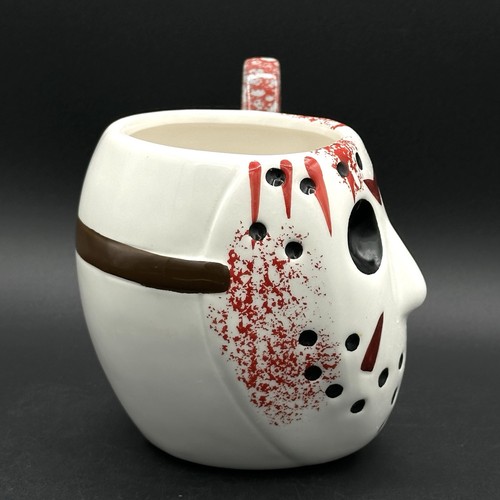 Friday the 13th Jason Vorhees Hockey Mask Shaped Ceramic Coffee Mug Knife Handle - Picture 7 of 11
