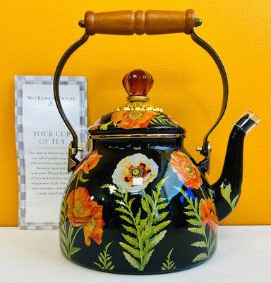 MacKenzie-Childs 89257-1135 Poppy 2 qt Tea Kettle, Glass Knob