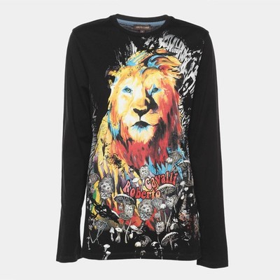 Roberto Cavalli TShirt schwarz Jersey Tiger Print Full Sleeve M