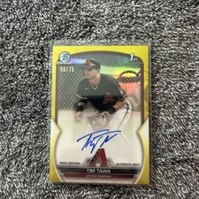 2023 Bowman Chrome 1st YELLOW REFRACTOR PROSPECT ROOKIE AUTO Tim Tawa 50/75