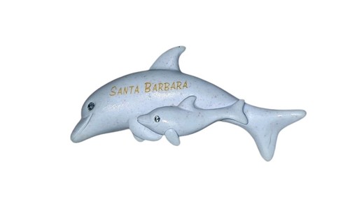 Clay Critters 3.5" Blue Santa Barbara Mom Baby Dolphin Souvenier Fridge Magnet - 第 1/2 張圖片