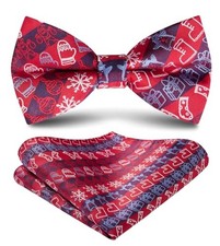 Christmas Bow Tie and Pocket Square Set Pre Tied Bowties for Men 19-navy/Red