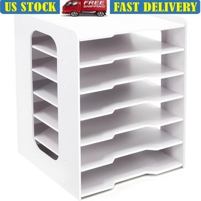 File Organizer Desk 7 Compartments Scrapbook Holder Document Storage Solution US