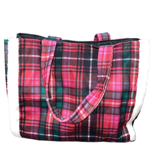 Victoria's Secret Beuteltasche Reise Weihnachten Schottenkaro Urlaub Flanell Sherpa - Bild 4 von 11