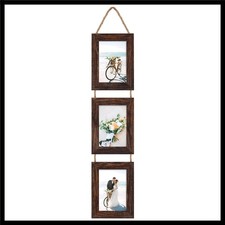 4x6 Picture Frames Collage Distressed Brown, Three 4 x 6 Hanging Picture Fram...