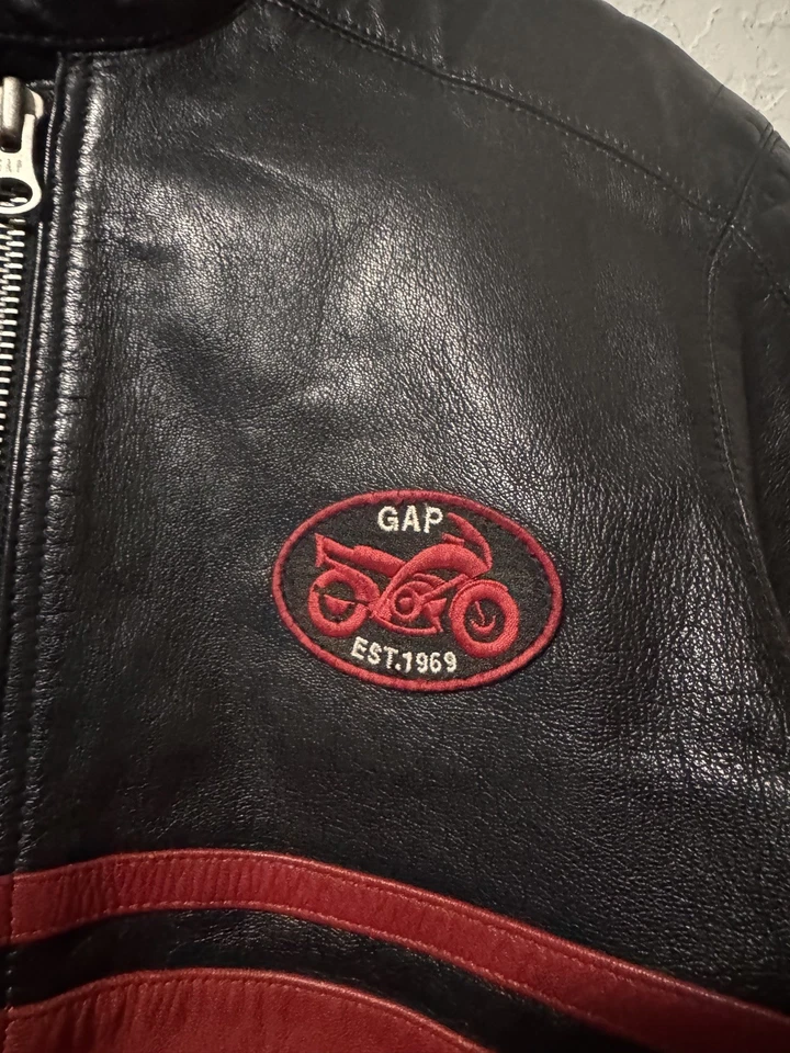 Vintage Gap Motorcycle Moto Leather Jacket Black Sz Youth Kids M (8) 2001 Rare - Image 2 of 4