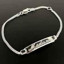 Real Solid 925 Sterling Silver Curb Cuban Link Childrens Baby ID Bracelet