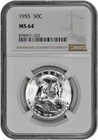 1955 50C Silver Franklin Half Dollar NGC Graded MS 64 White in New Holder