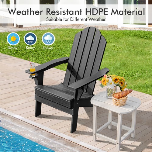 2PCS Patio Folding Adirondack Chair Weather Resistant Cup Holder Yard Black - Picture 5 of 8