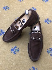 Gucci Loafers Shoes Suede Brown Silver Horsebit Buckle Mens UK 7 US 8 EU 41