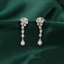 0.18 Ct Lab Grown CVD Round Diamond Dangle Earrings Jewelry Gift 9k White Gold