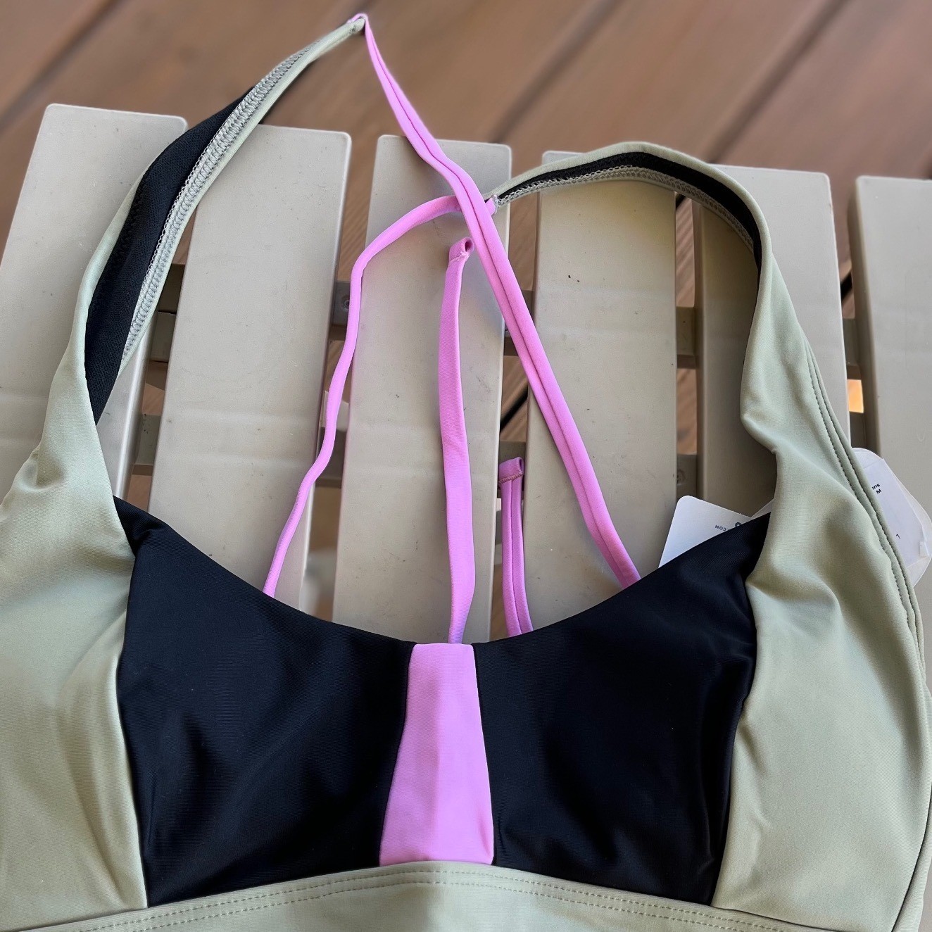 Prana Womens Tulum Top Black Color Block Medium Recycled Nylon Swim Sport NWT