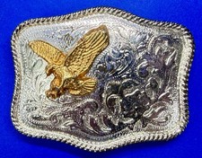 American Bald Flying Eagle Patriotic Flower Swirl Ornate Western Belt Buckle