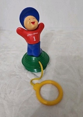Vintage 1977 Johnson and Johnson Playpath Suction Cup Baby Pull Cord Boy Toy 