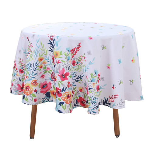 Easter Fabric Round Table Cloth, Polyester Easter Flower Spring Tablecloth, T...