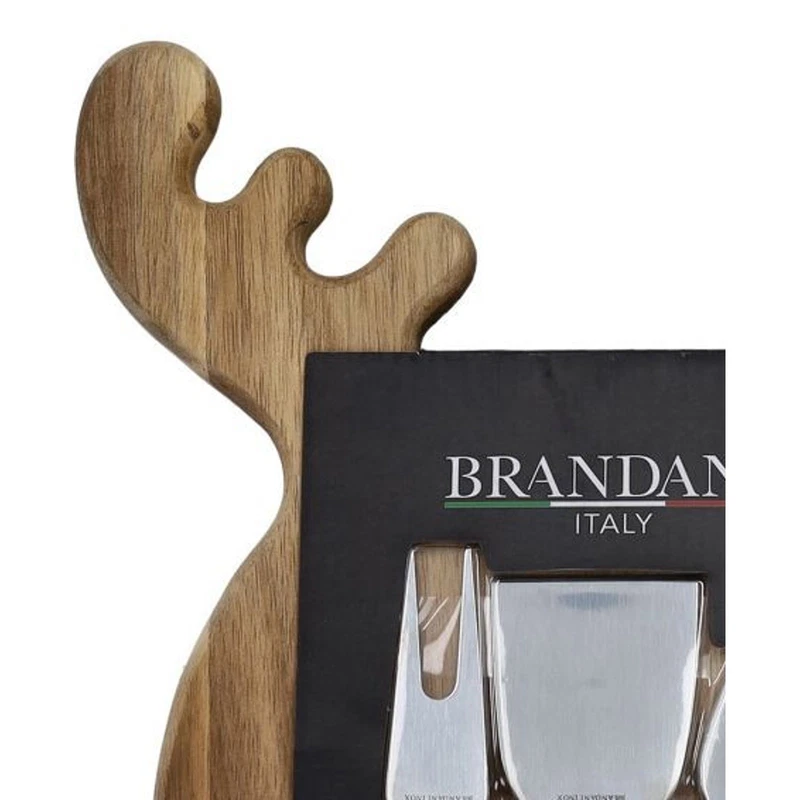 Tagliere Renna Legno di Acacia con 3 Coltelli Formaggio BRANDANI Natale, fotografia 2 di 9