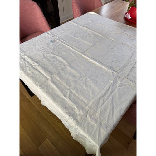VTG Embroidery Linen Tablecloth Napkin Kit Blue Thread Unfinished Read
