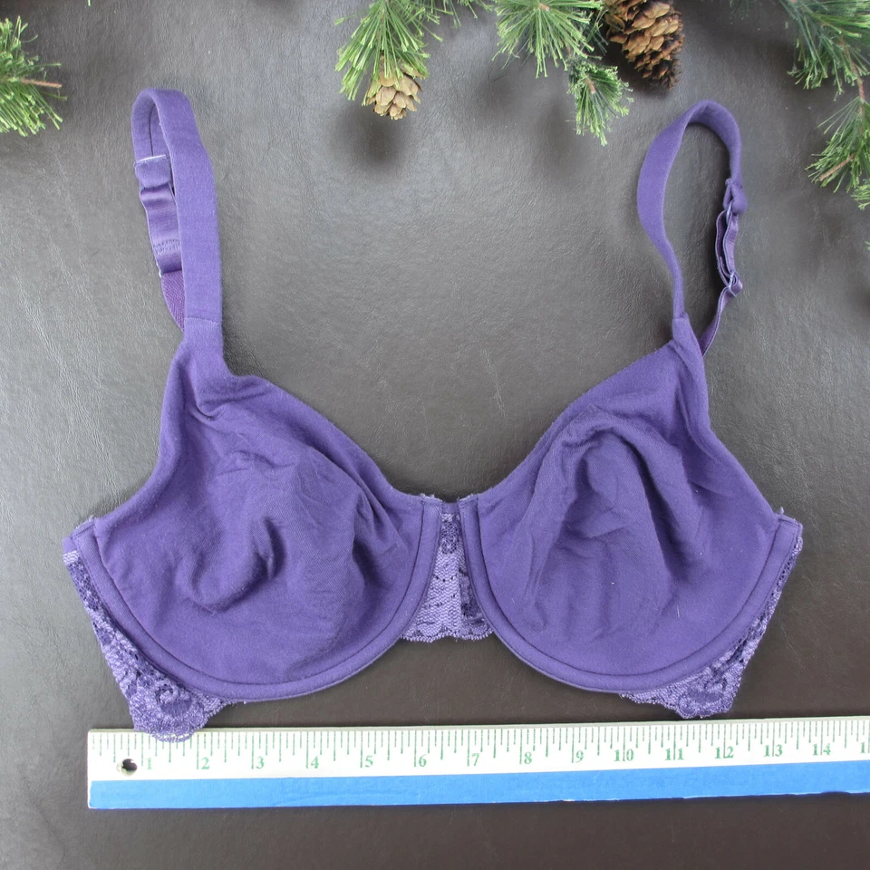 Sujetador Vanity Fair Talla 34D Púrpura Encaje Con Aros Cierre Ajustable Espalda Foto 2 de 4