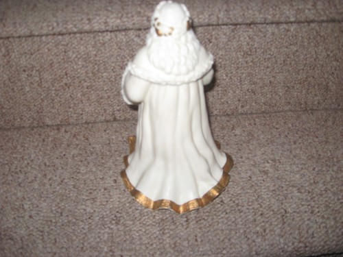 Estatuilla de Papá Noel de porcelana vintage BLANCA Y DORADA caja de música de San Francisco 9" - Imagen 2 de 3