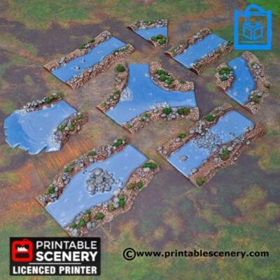 Modular Wild River Tiles Tabletop Gaming Terrain 3D Print 10/15/20/28/32/54MM