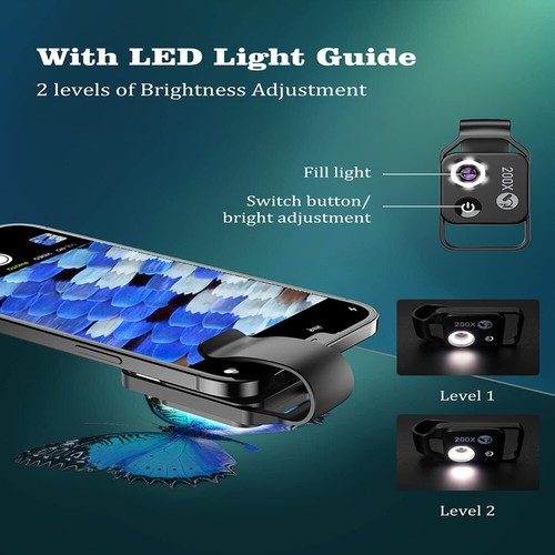 APEXEL HD 200XMagnification Microscope Lens with CPL Filter Smartphone LED Light - Photo 5 sur 7