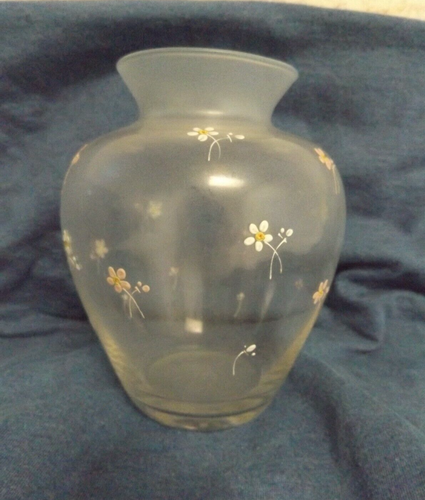 Vintage Dorothy Thorpe Glas handbemalt Blumen 5" Vase signiert - Bild 1 von 6