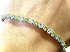 Peridot 18k White Gold Plated Tennis Bracelet lab-created 7.5 inch 3MM Women