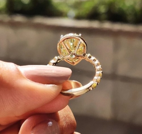 3.50 Ct Natural Yellow Sapphire Diamond Engagement Ring 14K Solid Yellow Gold - Picture 4 of 11