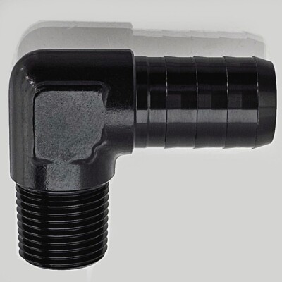 UPR Black Aluminum 5/8 OD Hose Barb End Nipple to 3/8 Npt Fitting Adapter 90 Deg