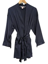 Victorias Secret Short Satin Robe Womens OS Blue Long Sleeve Tie Front Pockets