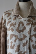 Mystree Leopard Animal Print Open Front Teddy Long Cardigan Sweater Coat Women L
