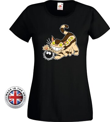 Totoro Tshirt Catbus T Shirt ruß schwarz bedruckt T Shirt, Unisex + Damen tailliert