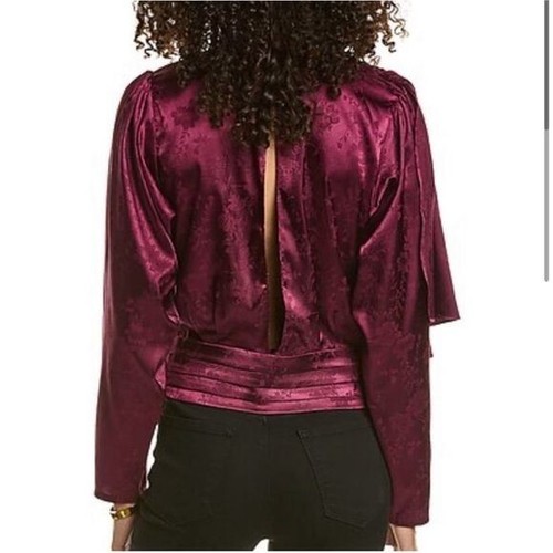 NWT Ronny Kobo Monet Top Purple Fuchsia Satin Draped Long Sleeve Blouse Sz S - Picture 2 of 14