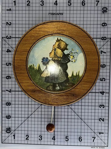Vintage Round Wood Hummel Goebel Print Music Box Pull String