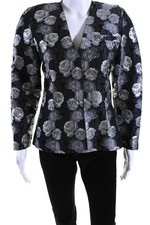 Krizia Womens Long Sleeves Lined Three Button Floral Metallic Jacket Black Size