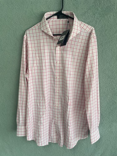 G/FORE Performance Fabric Tattersall Tailored Fit Sport NWT XL $185 White/Pink - Picture 1 of 7