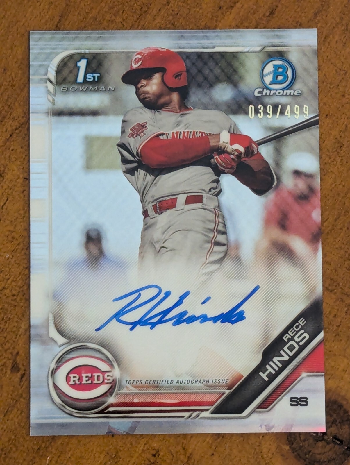2019 Bowman Chrome Draft Rece Hinds 1st Bowman Refractor Auto /499 #CDA-RH Reds