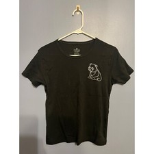 Swarovski Embossed Panda Bear Women's Black Short Sleeve Tee Size Large Cotton