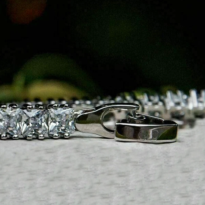 14k chapado en oro blanco 7.00 Ct Princess Cut Lab Moissanite pulsera de tenis para hombres Foto 2 de 4