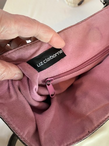 Vintage Liz Claiborne Brown Tote 2-Cane Handle Handbag Soft Fuchsia Lining - Picture 8 of 9