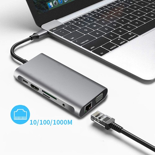 Station d'accueil pour ordinateur portable 10 en 1 Hub Type C HDMI VGA RJ45 PD Adaptateur Multi USB 3.0 - Photo 3/6