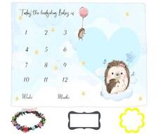 Baby Monthly Milestone Blanket Hedgehog Theme Photography Background 60x40 In...
